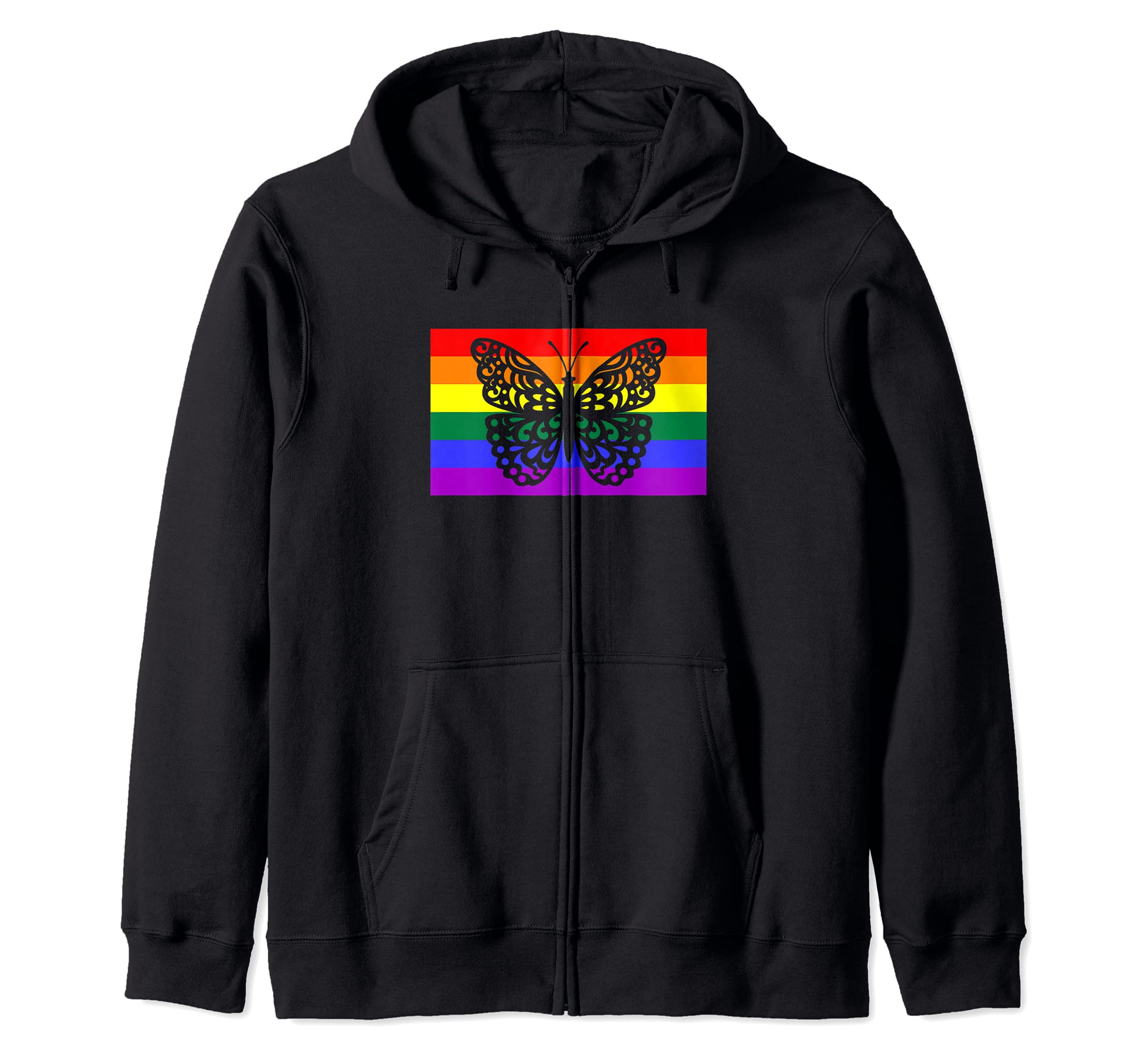 

Cute Monarch Butterfly Garden LGBTQ Gay Pride Flag Stuff Art Zip Hoodie чорний