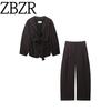 Zbzr Spring New Arrival Women's Clothing Fashion Style Linen Belt Kimono Coat Pants 8426329 7627242