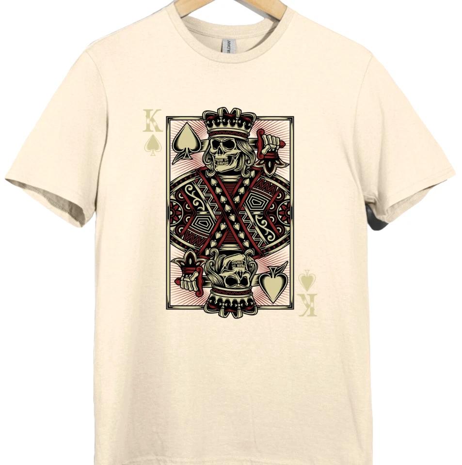 King of Spades Skull T-Shirt Gothic Skeleton Playing Card Biker Crown Tee Gift. 2 L