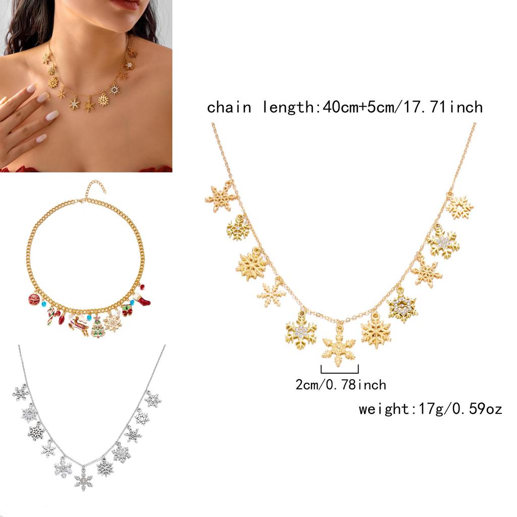 Ensemble de Bijoux Flocon de Neige de Noël Renne Bonhomme de Neige avec Pendentif en Alliage de Zinc pour Tenue de Fête