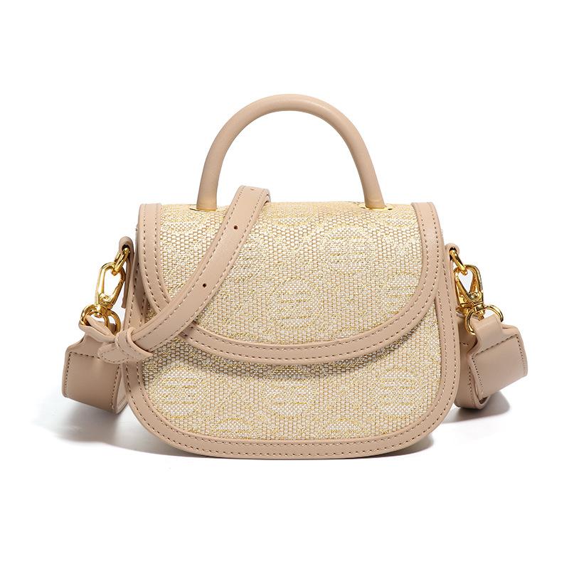 

Нишевая сумка контрастного цвета, высококлассная хлопково-льняная вставка, сумка-седло, вышитая золотым шелком сумка-мессенджер, новая Length 19.5X Width 14.5X Height 19.5cm