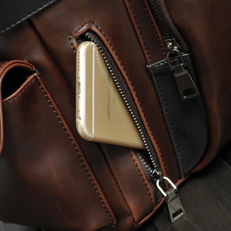 Korean Style Men's Crazy Horse Leather Crossbody Travel Bag - Large Capacity, Casual Shoulder Handbag