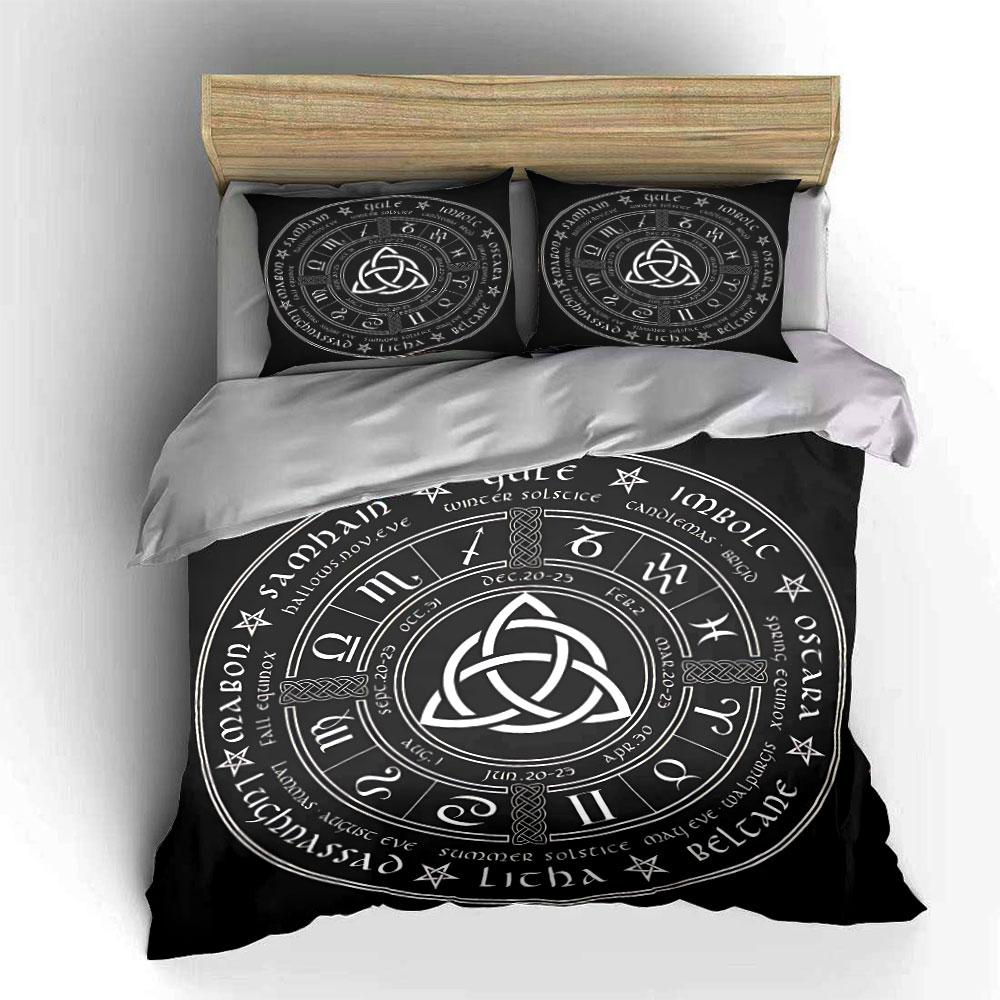 Wiccan Wheel of the Year Pattern Bedding Duvet Cover Set Duvet Cover Pillowcases (1*Duvet Cover 2*Pillowcases, without duvet insert)