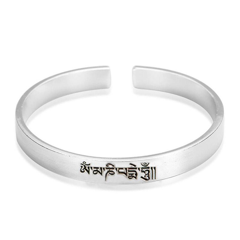 Silver Plated Vintage Peacock Lotus Bangle Sanskrit Buddhist Heart Sutra Women's Jewelry Gift for Ladies Fashionable Accessory