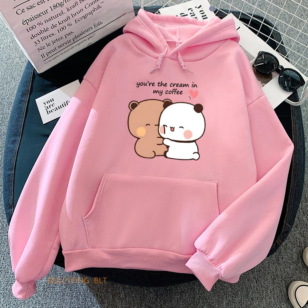 

Толстовки с изображением панды Bubu Dudu Love Heart You re The Cream in My Coffee Толстовки с графическим принтом в виде букв для женщин/мужчин Kawaii-пуловеры XS