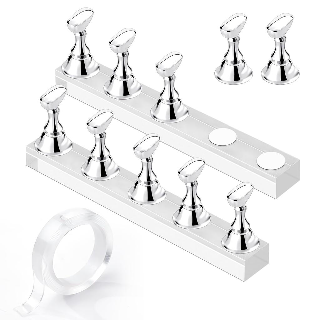 2Set Magnetic Nail Art Display Stand Set Press Nail Holder Acrylic Magnetic Tips With Double-sided Tape  For Home Nail Salon DIY