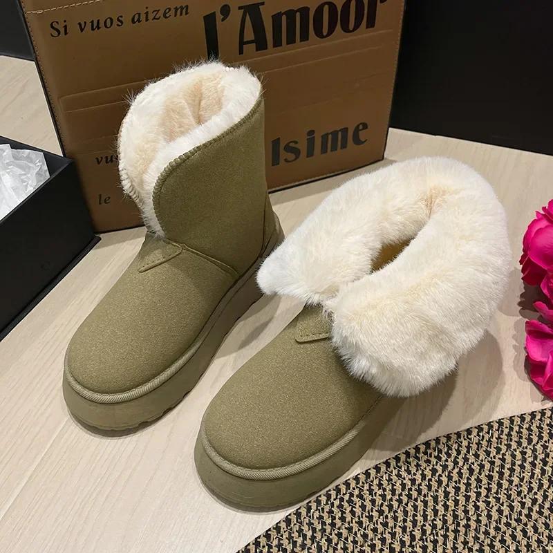 

Модная замшевая обувь для женщин, массивные ботильоны на платформе с круглым носком, женские зимние ботинки до щиколотки, женские из искусственной кожи, стильные и по низкой цене, Y2k 41