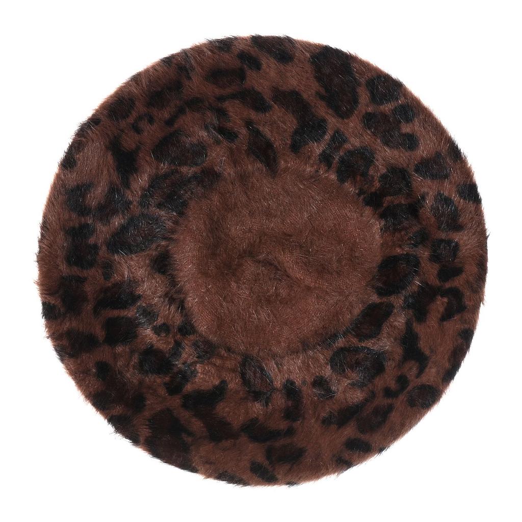 Vintage Weiche Beanie Mütze Baskenmützen für Damen Leopardenmuster Hut Französischer Hut Baskenmütze