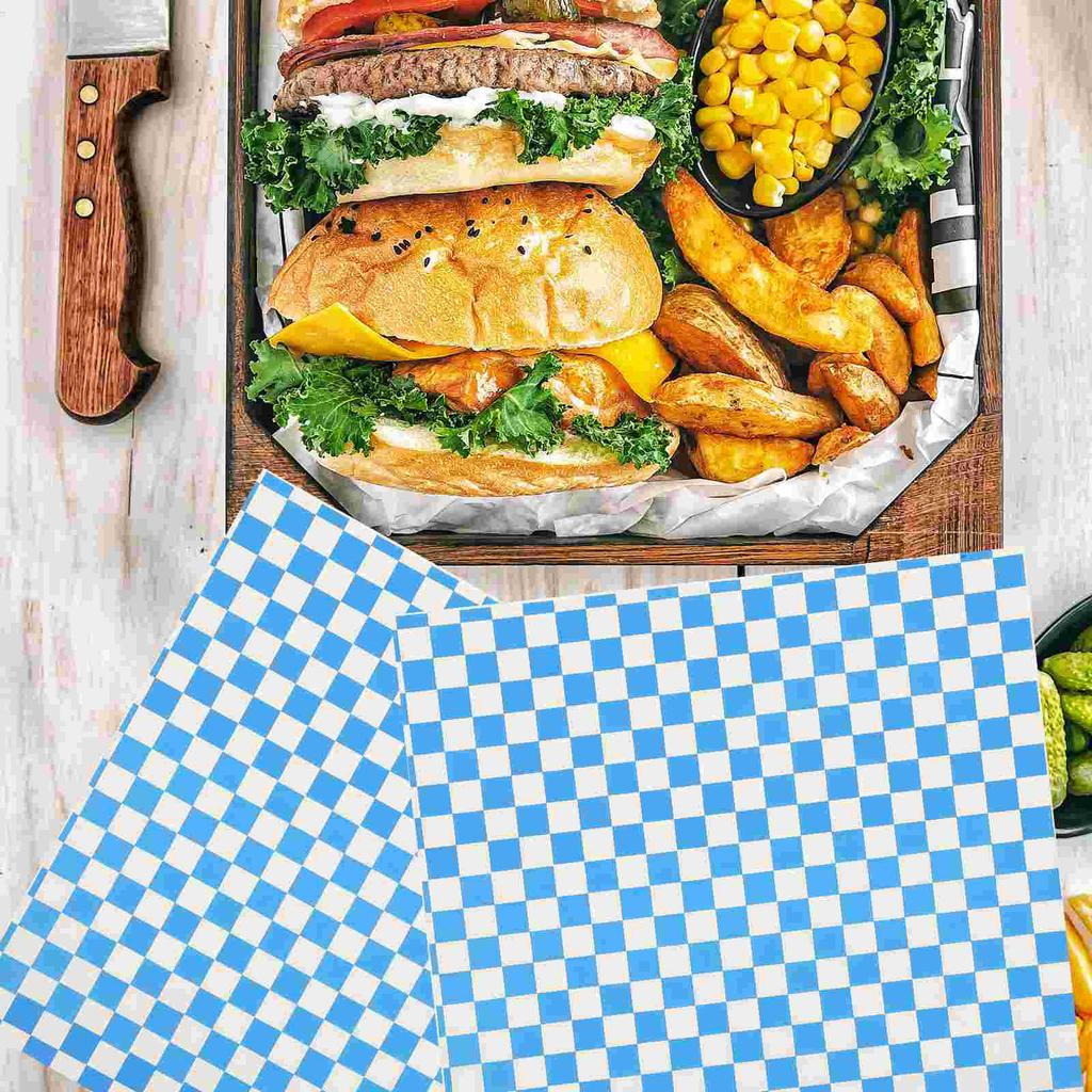 50 Sheets Checkerboard Burger Food Wrapping Paper Rice Ball Bento Baking Bread Mat Grease-proof Sandwich Basket Liners Cheese