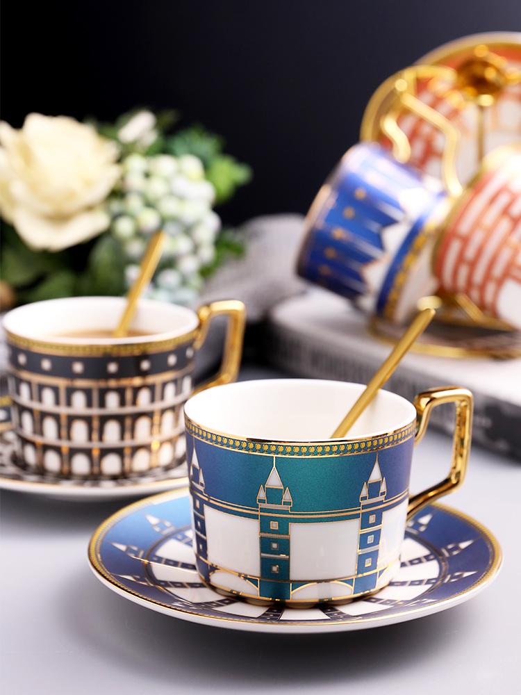 Luxury European Tower Bridge Ceramic British Coffee Cup And Saucer Spoon Set Home Afternoon Tea Milk Flower Tea Cup Mug