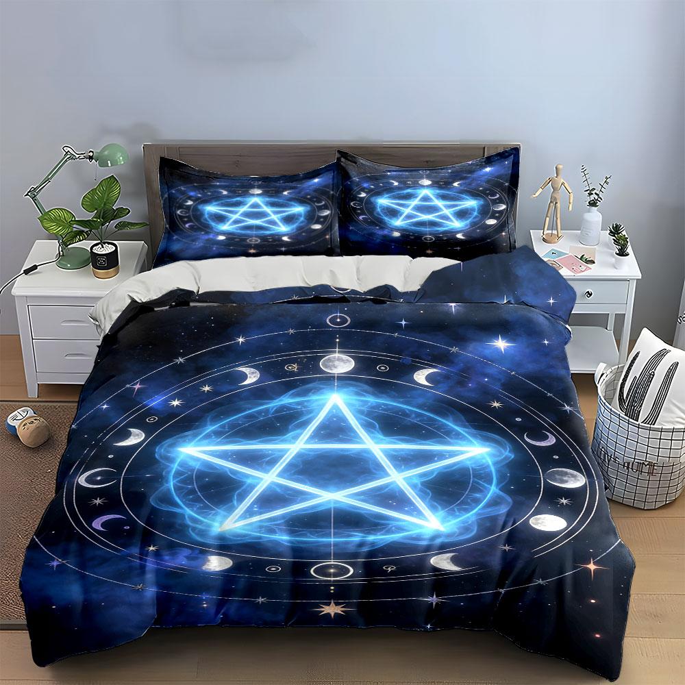 Glowing Pentagram with Moons. Bedding Sets Duvet Cover Sets Duvet Covers Pillowcases(1 * Duvet Cover 2 * Pillowcases Without Duvet Insert)