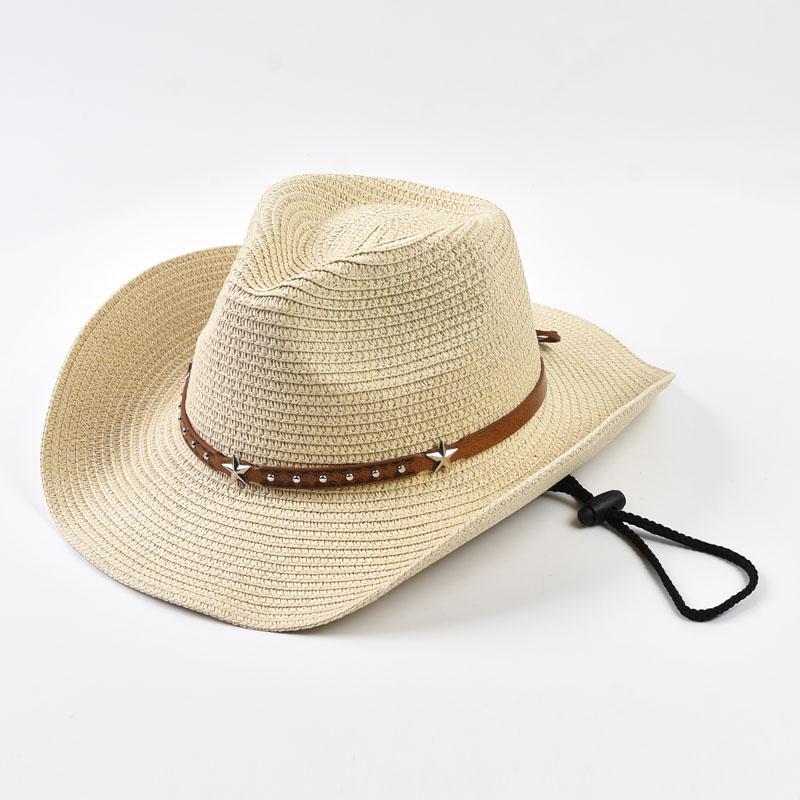 Womens Straw Western Cowboy Hat Foldable Wide Brim Summer Sun Hats Outdoor Vacation Beach Cowgirl Hat
