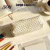 Borsa Cosmetica Portatile per Donna Astuccio a Pois, Custodia Organizer in Tessuto per Cancelleria, Portapenne Multiuso Carino per Trucco Scuola con Zip