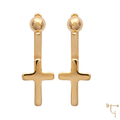 [M7320] - Gold Plated 'Cross' Lobe Contour Earrings