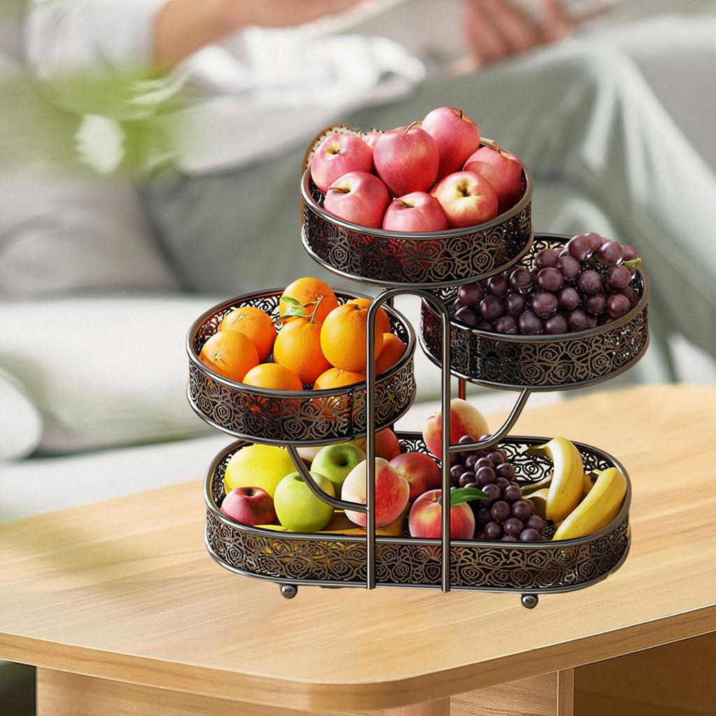 4 Tier Fruit Stand Metal Fruit Basket Bowl Tabletop Organizer Space Saving Storage Rack for Vegetables Bread Snacks Cosmetics