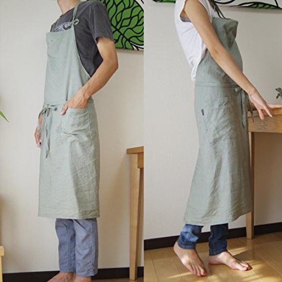 Fabrizm Made In Japan Full Apron Long Length Soft Linen Grayish Green 1581-gr-gr