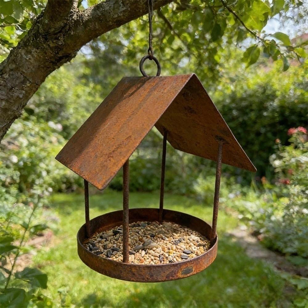 Iron Hanging Bird Feeder Hut Shape Bird Food Container Durable Hummingbird Feeder  Yard