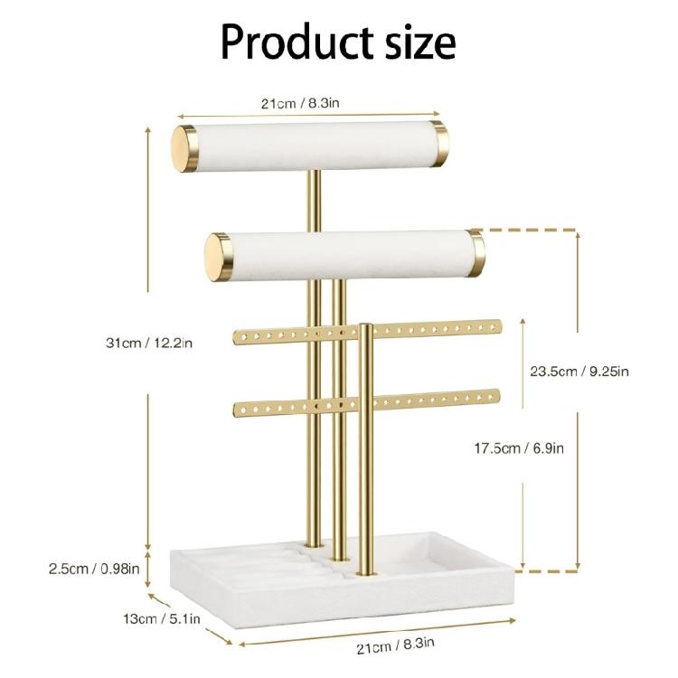 Versatile T Bar Jewelry Stand Organizers for Shop or Home Use Sturdy Metal Base with Removable Wooden Display Rods