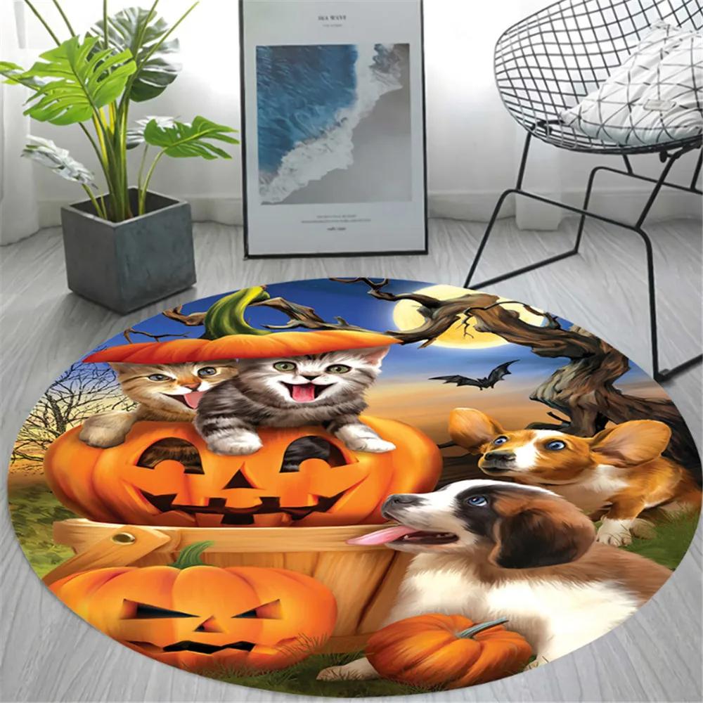 Halloween Cute Ghost Round Rug Cartoon Bat Candy Skull Circle Carpet Home Living Room Kid Bedroom Dorm Decor Floor Mat Chair Mat