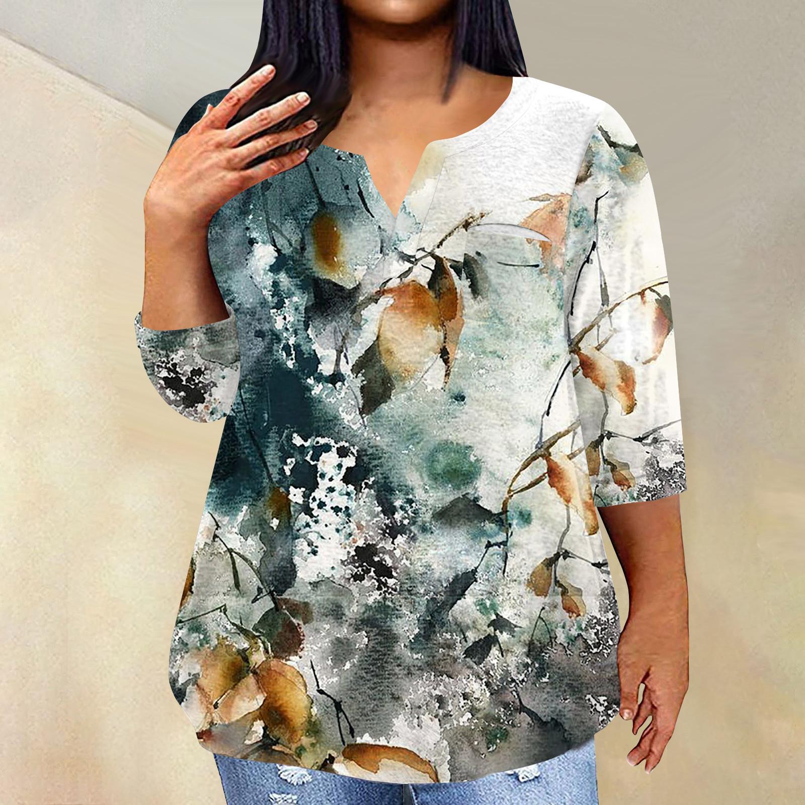 

Женский модный повседневный пуловер с рукавами три четверти и V-образным вырезом с принтом, топ с рукавами 4/3 XXXL