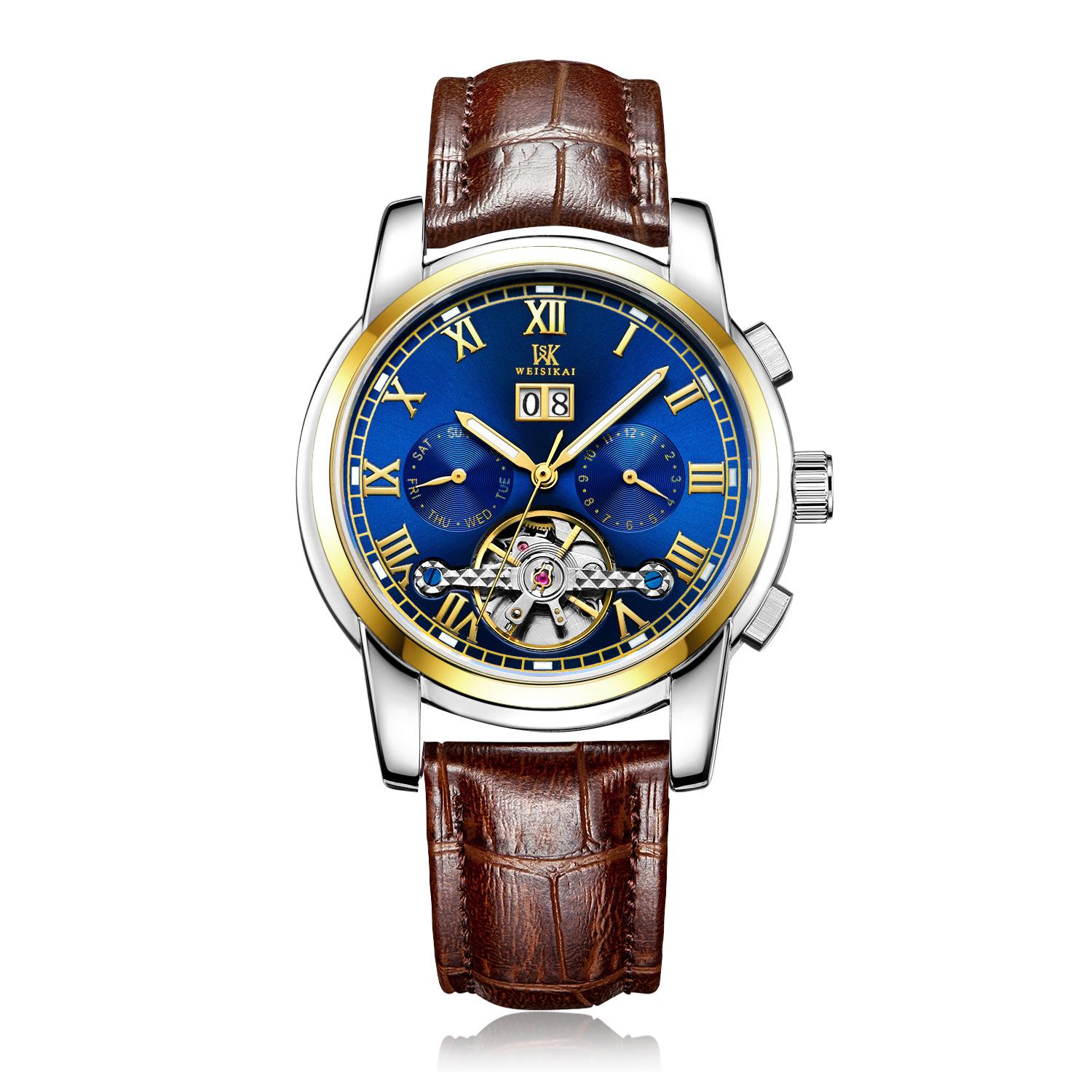 WEISIKAI 6009 Мужские часы Новые роскошные мужские часы высшего бренда с коробкой Кожаный — фото 3
