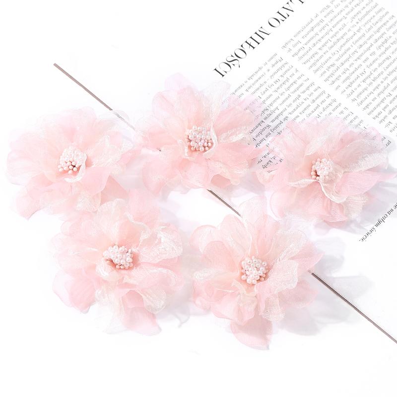 5Pcs Artificial Flowers Heads Chiffon Yarn Fake Flowers For Home Decor Marriage Wedding Decoration Craft Garland Gift Accessory