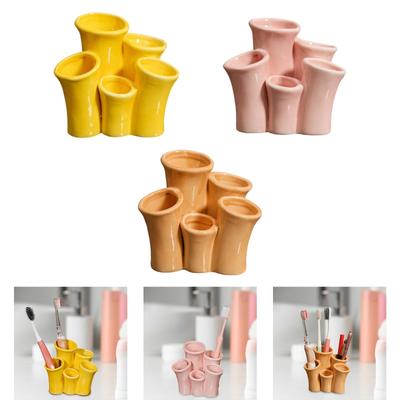 Ceramic Multifunctional Organizer Versatile Modern Decorative Toothbrush Holder for Dormitory Countertop Washroom Bathroom Hotel