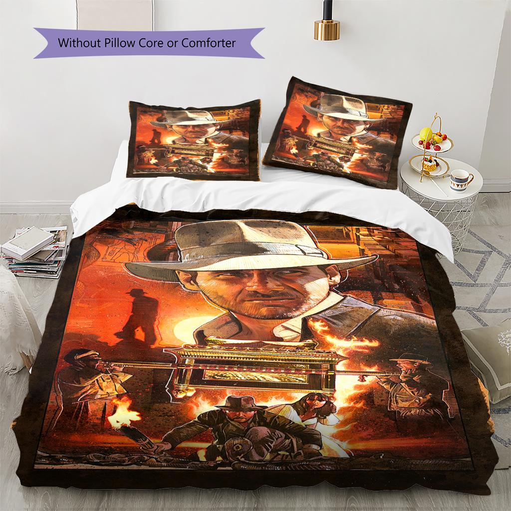 Indiana Jones Pattern Bedding Quilt Set Quilt Cover Pillowcase Home Decoration Gift (1 * Duvet Cover + 2 * Pillowcase, Without Core)