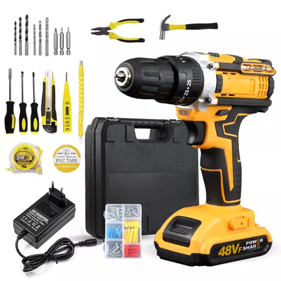 21V Dual-Speed Rechargeable Multifunctional Hand Drill and Electric Screwdriver Set with High-Power Impact Feature.