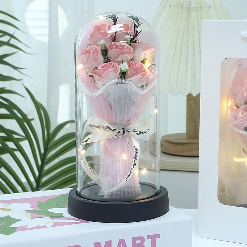 Eternal flower rose soap bouquet practical luminous ornament birthday gift acrylic cover Valentine's Day for boyfriend and girlfriend