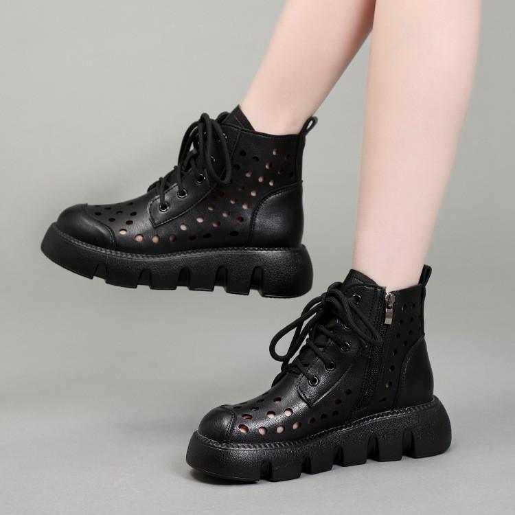 Summer New Women's Cool Boots Muffin Thick-soled Hollowed-out Hole Sandals Retro Handmade Martin Boots Short