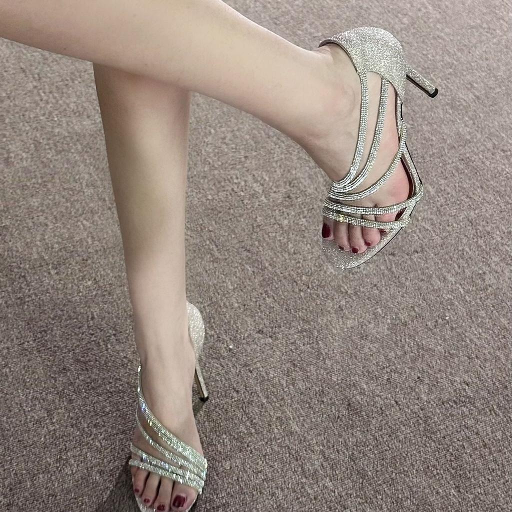 Beautiful! Fashion temperament high-end sexy 2025 early spring new French high heels French rhinestone sandals stiletto