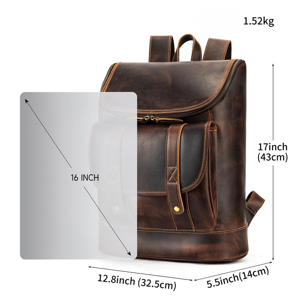Herren Rucksack Retro Echtleder Casual Rucksack mit großer Kapazität Business Laptoptasche