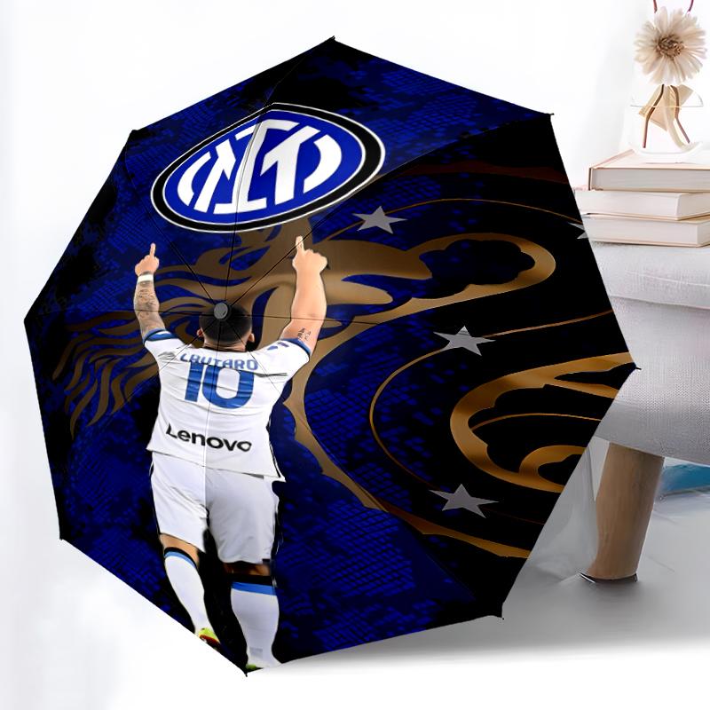 Inter Milan logo Print Automatic Umbrella, 8 Rib Iron Frame, Plastic Handle, Suitable for Outdoor Travel &Daily , Ideal Gift