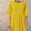 Summer Maxi Dress Women Casual Short Sleeve Crew Neck Long Beach Sundress Dot Print Pleated Swing Dress