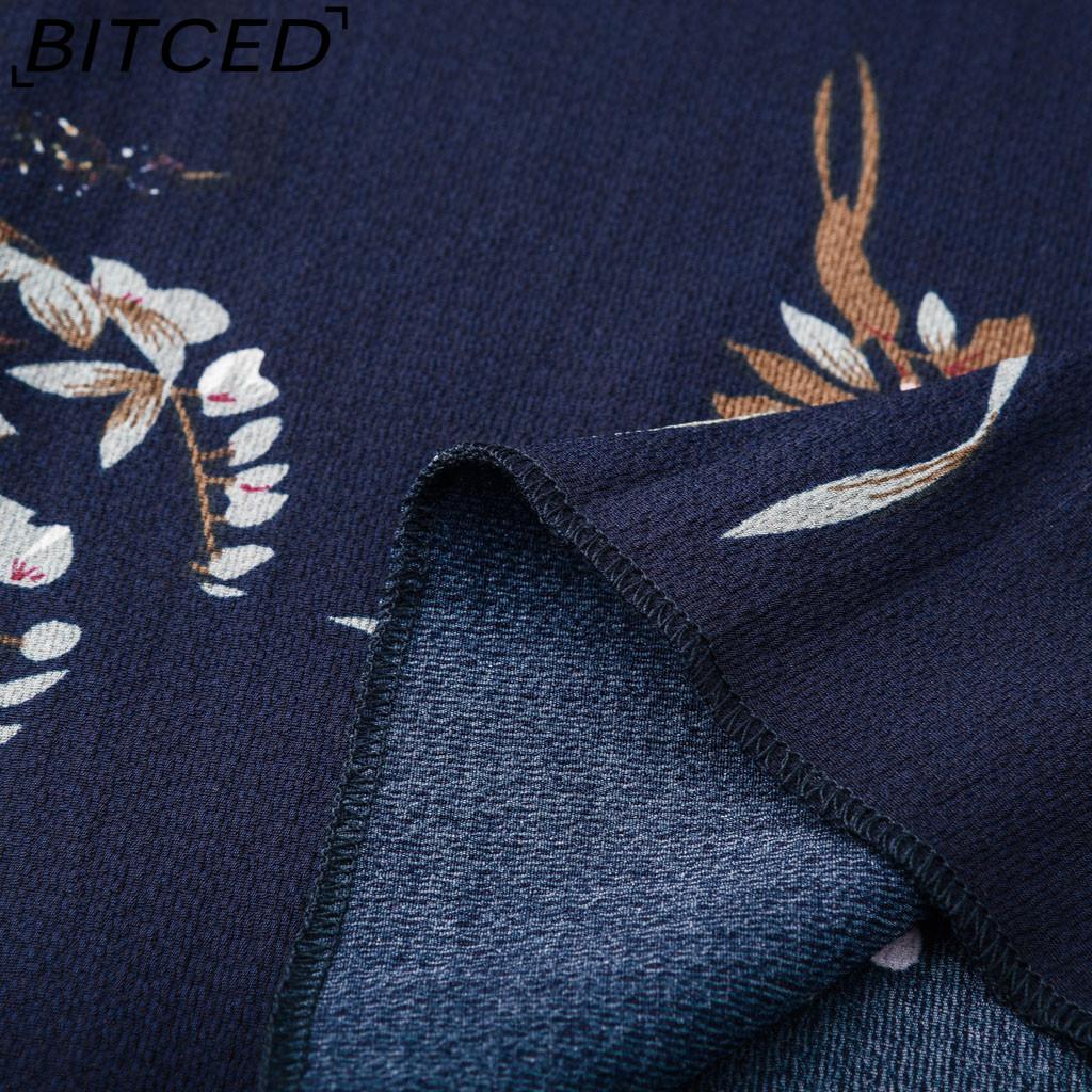 BITCED Plus Size Fashion Women Casual Floral Print V Neck Short Dress