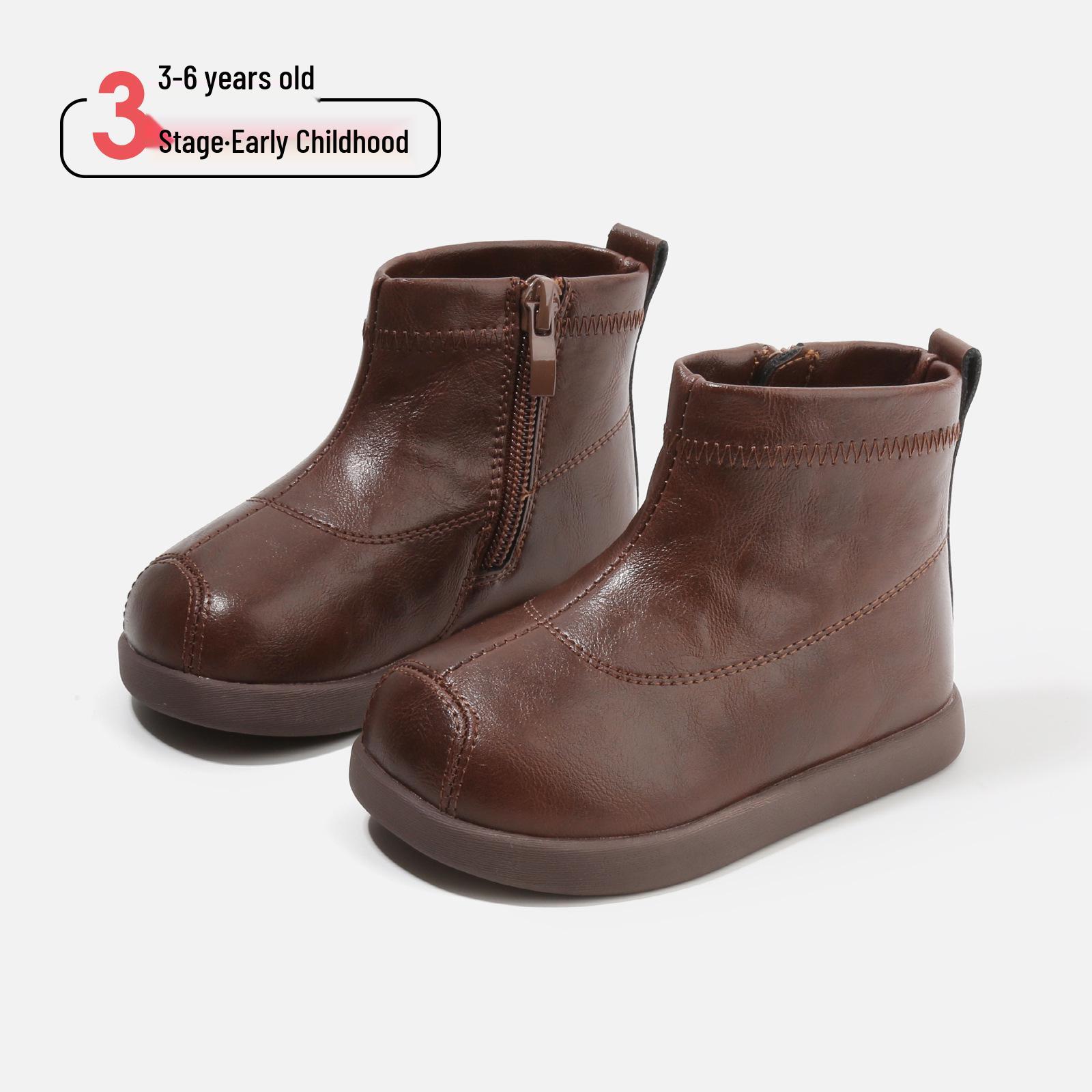

Kids Korean Style Leather Boots - Autumn/Winter Walker Shoes for Boys and Girls. Factory Order 22-25 (100 pairs) коричневий