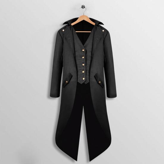 Gentleman Tailcoat Solid Color Long Sleeves Gothic Outerwear Single Breasted Split Tuxedo Coat for Halloween