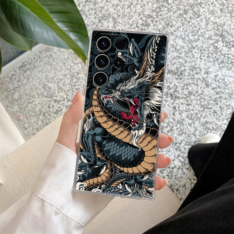 Big Wave Dragon God Sea S25FE Clear Case For Samsung Galaxy S26 S25 S24 S23 Ultra S20 S21 FE S22 Plus S26 Ultra Soft Phone Cover