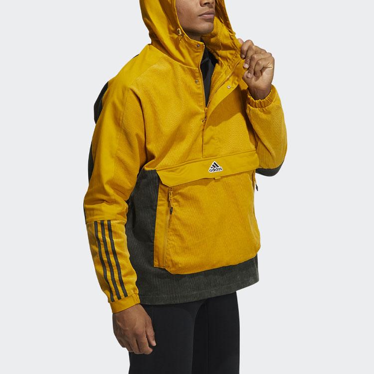 adidas Corduroy Colorblock Sport Hoodie Jacket With Half-Zip And Logo Men Outerwear Deep-Earth-Brown HD0366