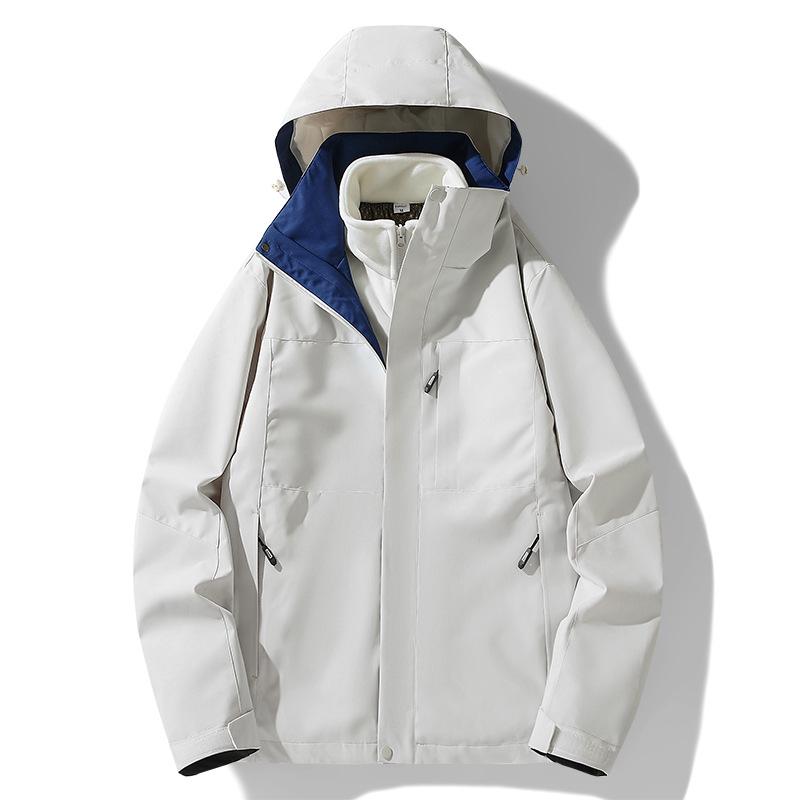 

Unisex Outdoor Windbreaker with Detachable Hood - Waterproof & Windproof Mountaineering Suit, 3-in-1 Design Men s Warm White