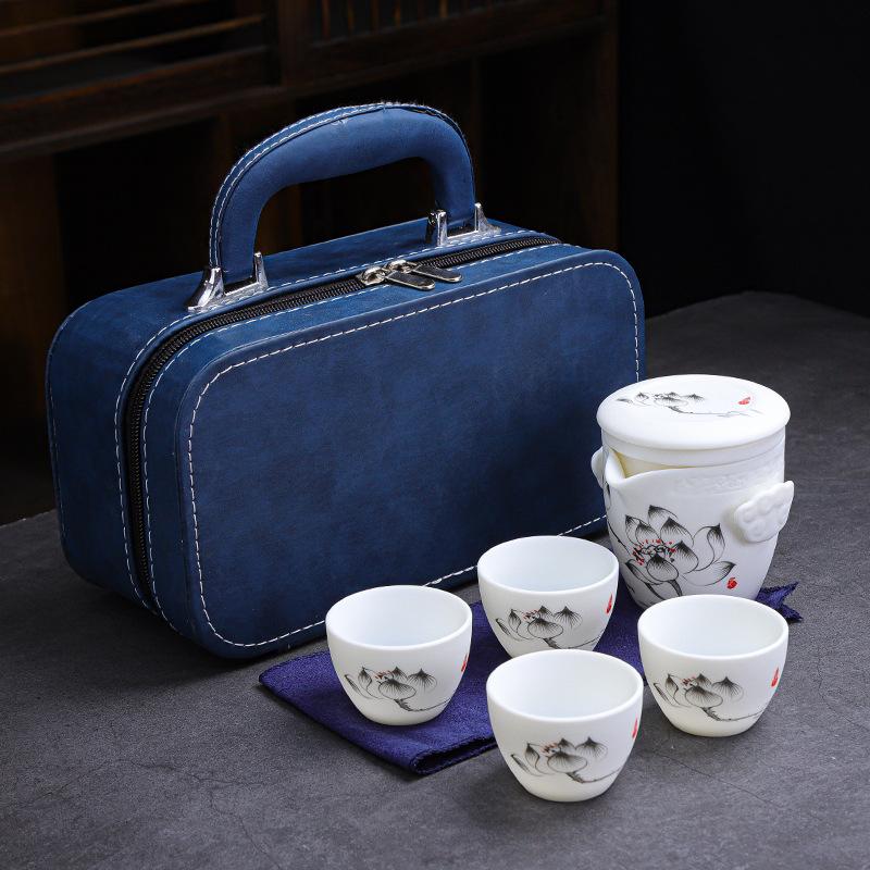 Ceramic Express Cup, Vegetarian Suet Jade Porcelain, Portable Travel Tea Set, Business Mid-Autumn Festival Gifts