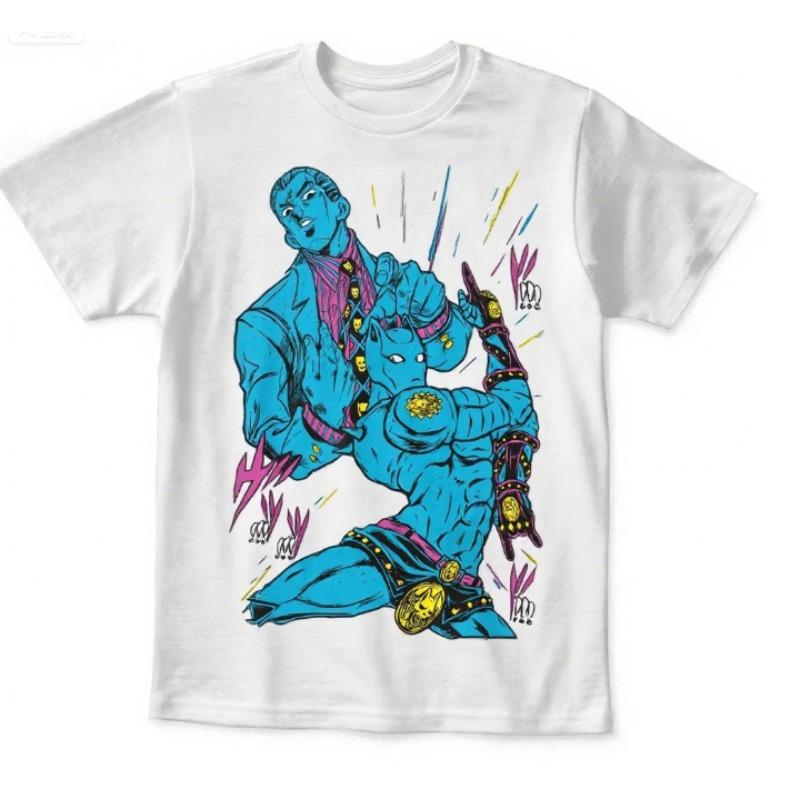 

Тренды Лето 2025 Косплей Нейтральный Черно-белый Футболка JoJo s Bizarre Adventure Кира Killer Queen Аниме Манга Футболка Мягкая Футболка 4XL