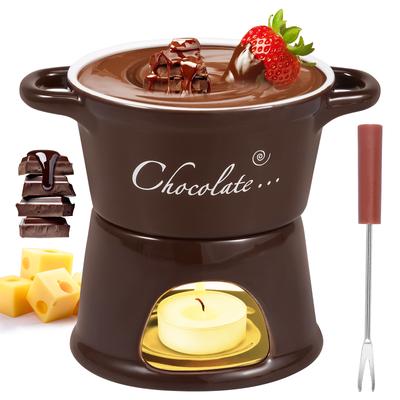 Hot Ceramic Chocolate Chafing Dish Cup with Fork Candle Pot Melting Chocolate Mug Tableware Creative Household Drinking Utensils
