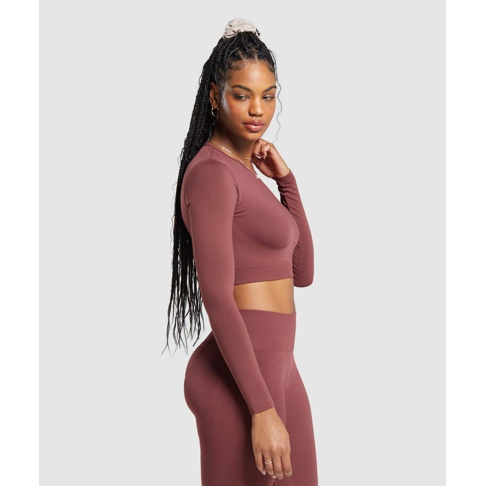 Gymshark Bezešvý top s dlouhým rukávem pro každodenní použití, vínově hnědý, B7a2s Rbqv