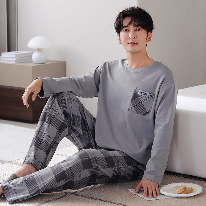 Pajamas Men'S Pure Cotton Long-Sleeved Spring And Autumn Large-Size Pullover Loungewear Can Be Worn Outside Casual Suit