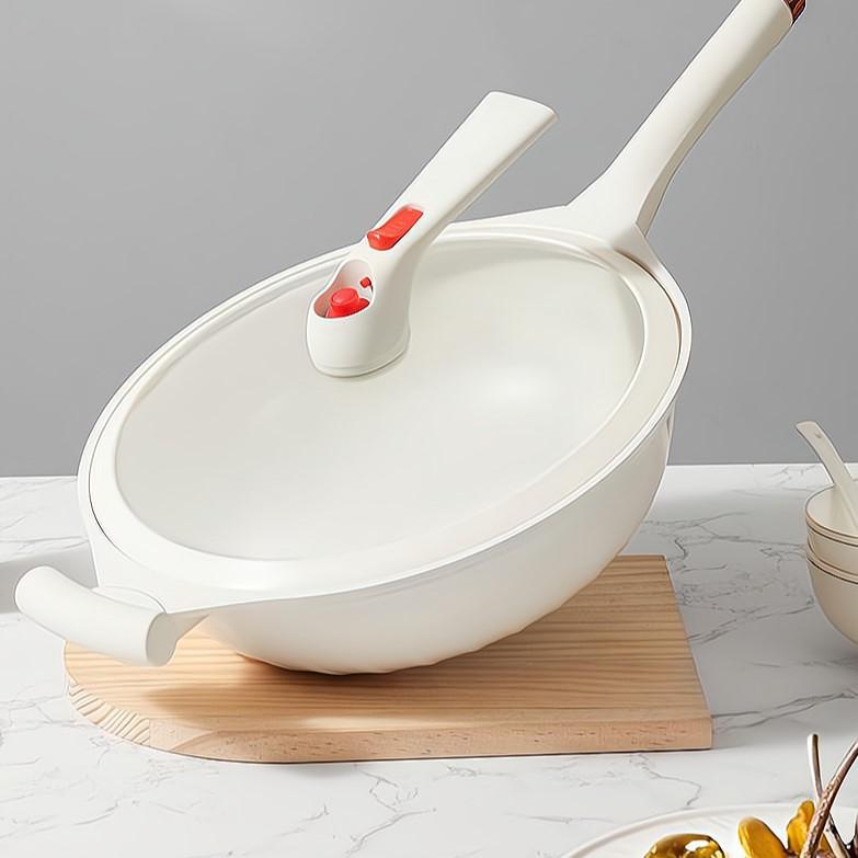 Wok In Ferro Con Coperchio E Cestello A Vapore - Antiaderente, Multifunzione, Compatibile Induzione, 51x32x24 Cm - 4