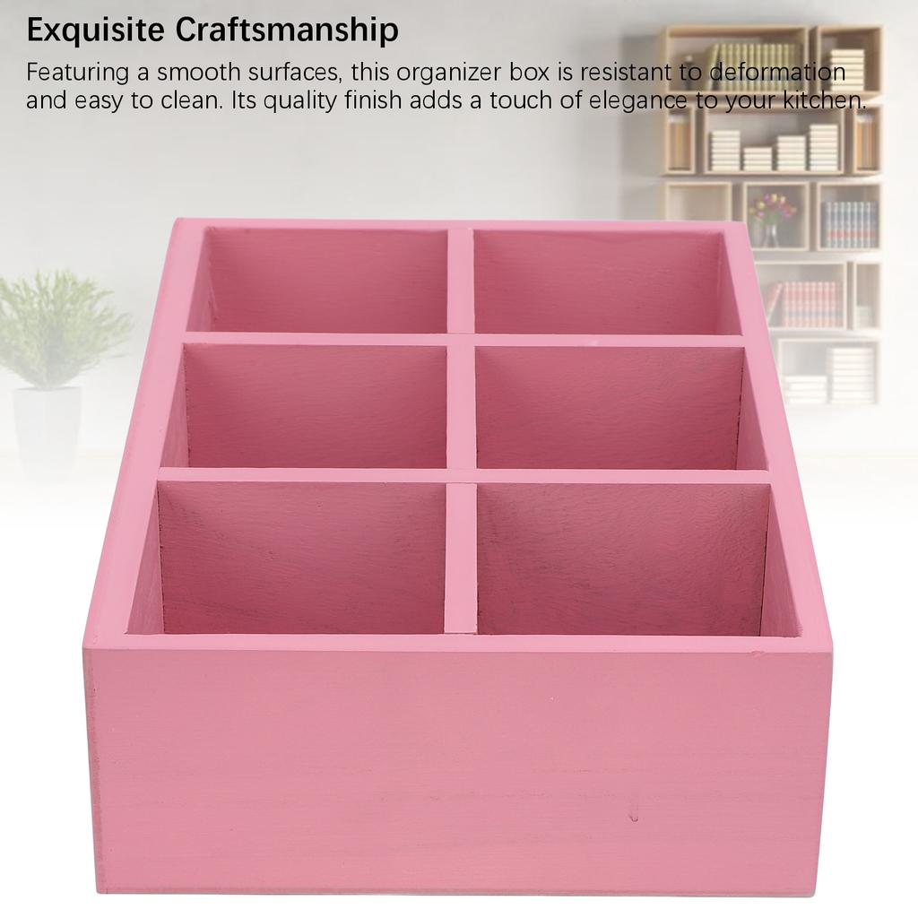 Coffee Station Organizer with Small Dividers Wooden Coffee Bar Accessories Storage Box for Countertop Decor Pink