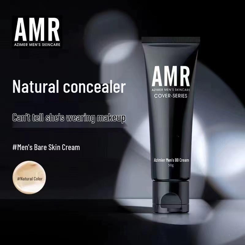 Azimei AMR Men s Bare Skin BB Cream: Blemish Concealer & Pore Minimizer - Natural Color Foundation 50g