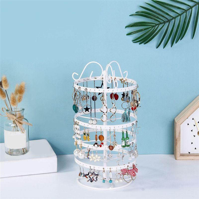 AEE2-1 Piece Wrought Iron Four-Story Rotating Jewelry Rack Jewelry Rack Earring Earring Bracelet Display Rack Black